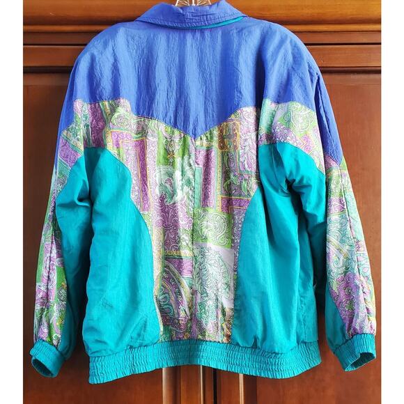 VTG Sunterra Windbreaker Jacket Womens L Totally 80s Block Muliti Blue Color - Picture 2 of 4